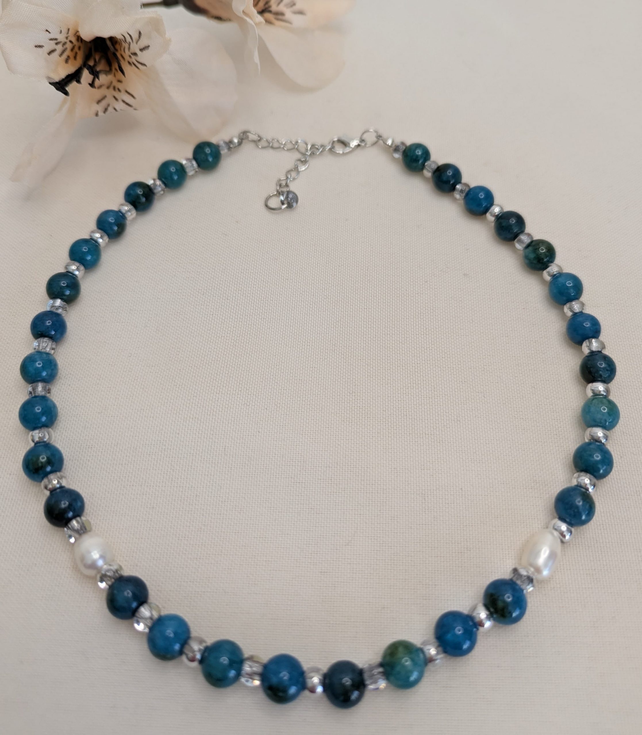 Handcrafted Necklace – Achat gemstone & Freshwater Pearls, Silver 2