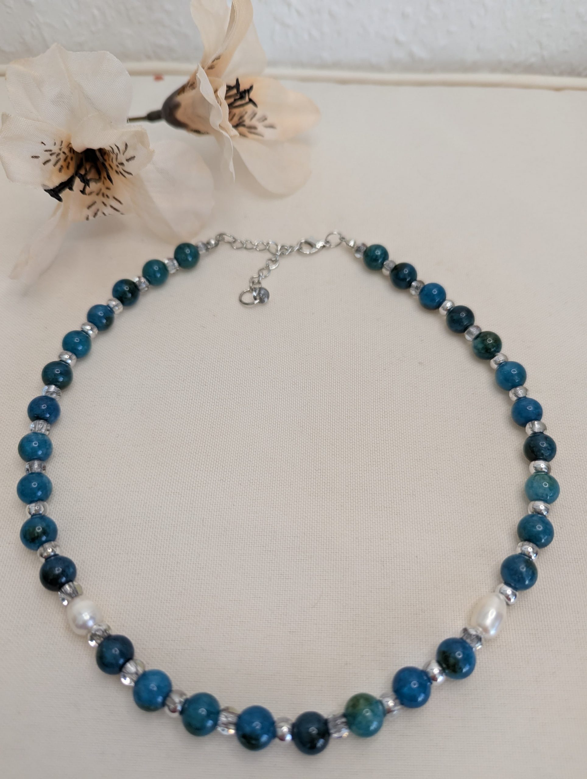 Handcrafted Necklace – Achat gemstone & Freshwater Pearls, Silver 3