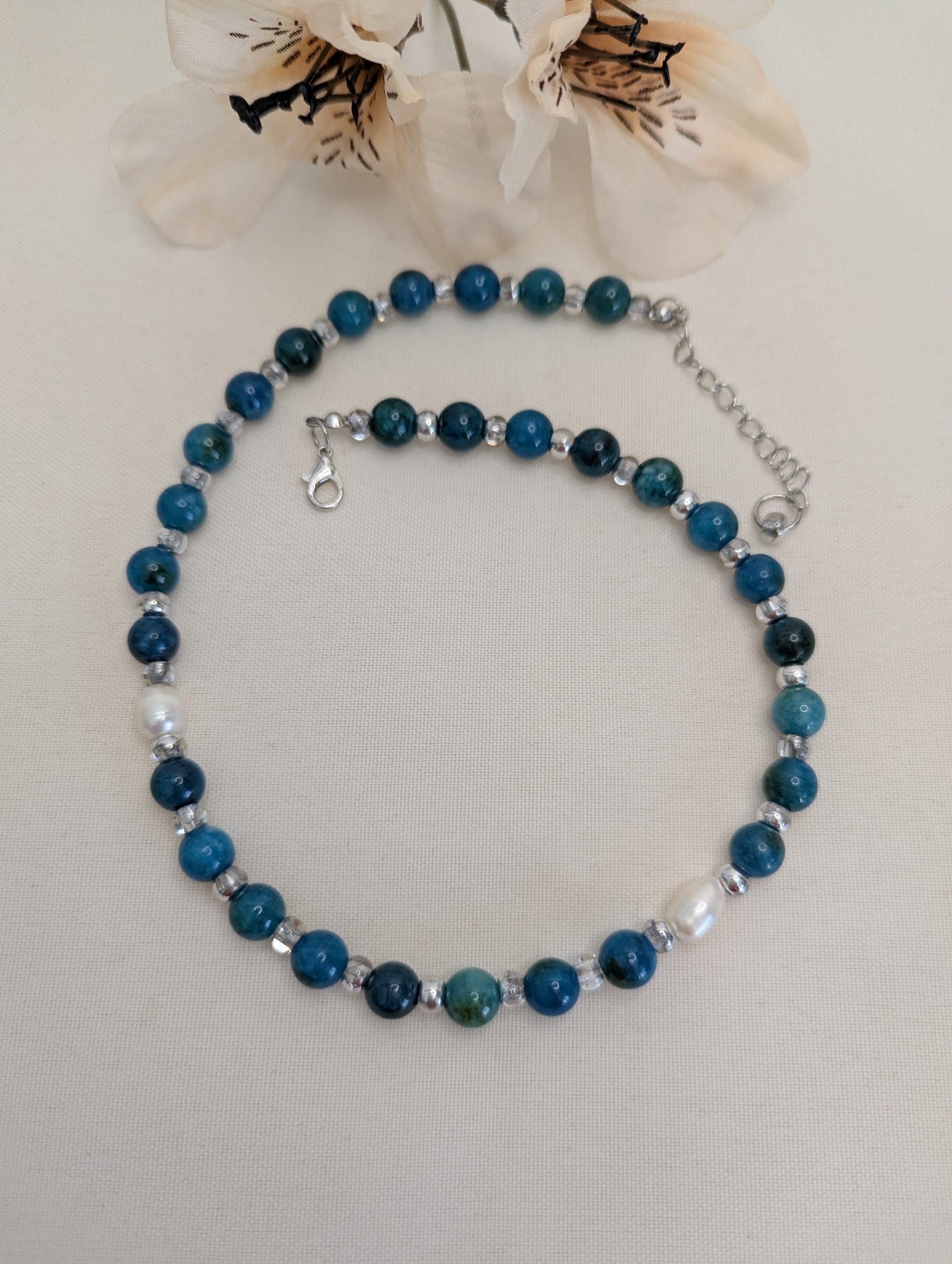 Handcrafted Necklace – Achat gemstone & Freshwater Pearls, Silver 4